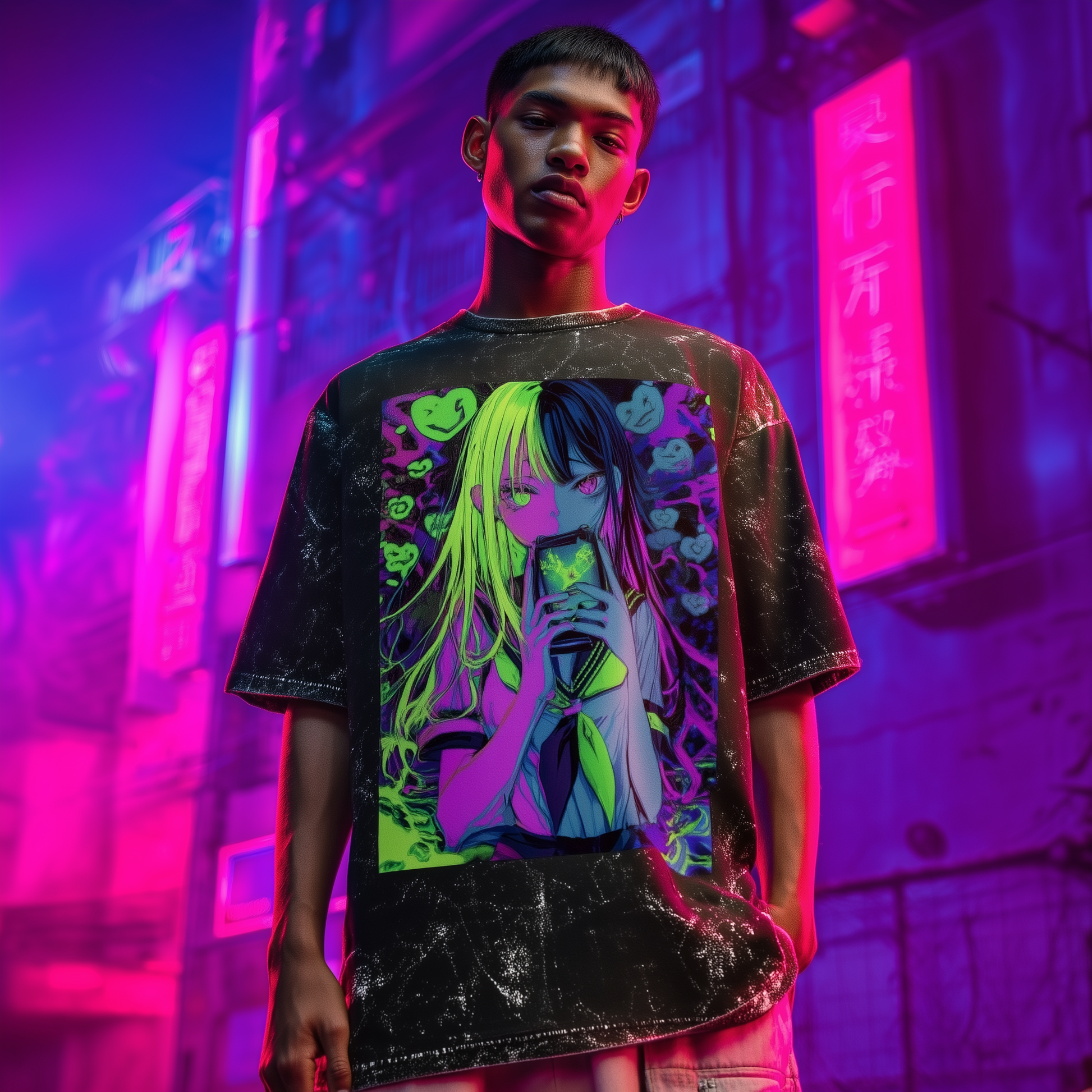 Split Soul Siren – Unisex Acid Wash Oversized Tee