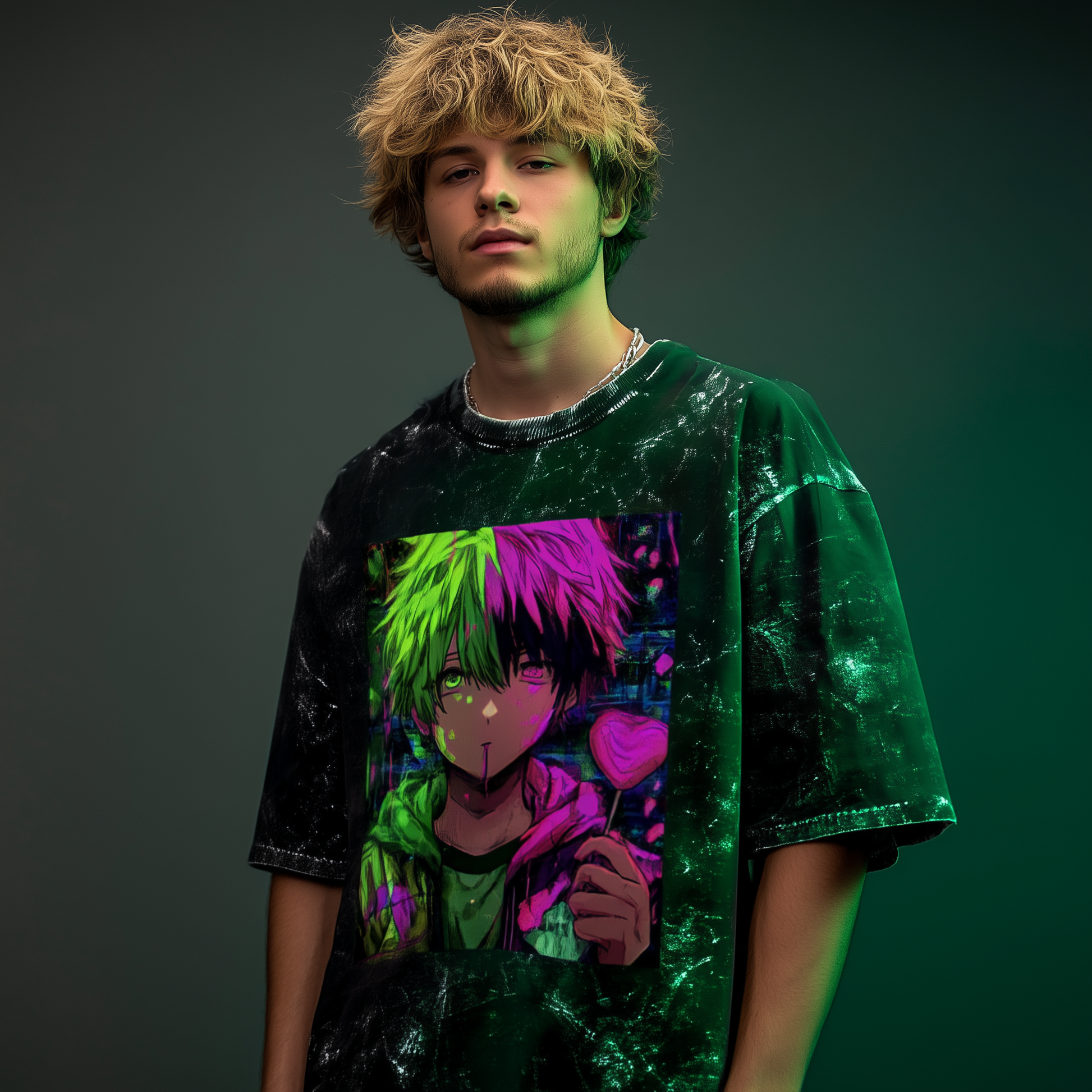 🍭 Anime Boy Unisex Acid Washed Oversized Tee – Street Rebel Edition