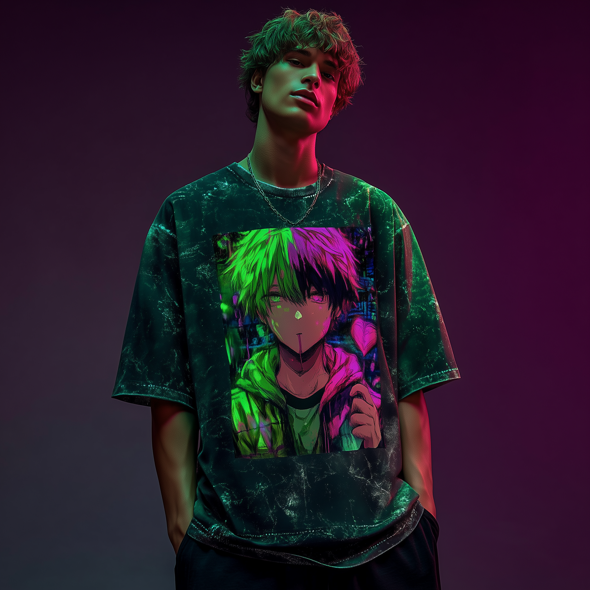 🍭 Anime Boy Unisex Acid Washed Oversized Tee – Street Rebel Edition